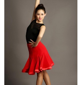 Black and red patchwork leotards top and skirts women's competition stage performance latin ballroom tango dancing dance dresses sets